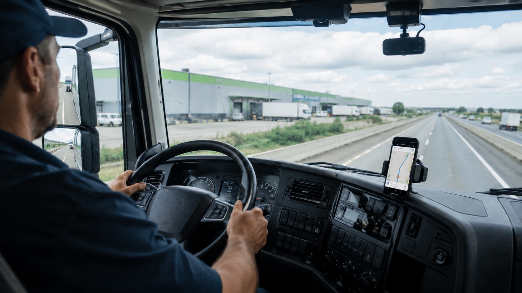 Truck driver using connected navigation inside a logistics vehicle cab