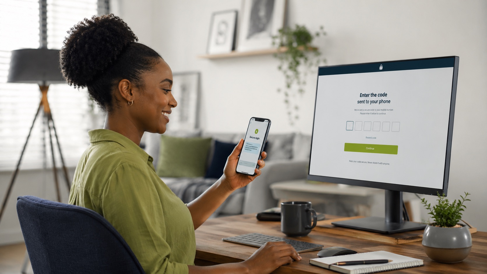 Customer receiving an OTP while logging in from a home workspace