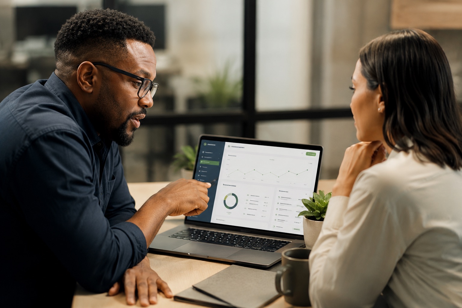 Connect Mobile specialist helping a client understand a messaging dashboard